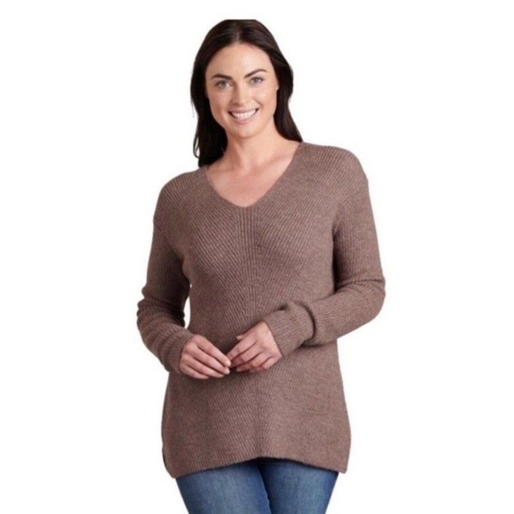 Kuhl Merino Wool Blend V-Neck Sweater Small Mustard Brown